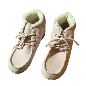 SO Pale Pink Faux Suede Sherpa Boots‎ Girls Size 6 Women’s size 8